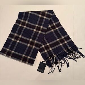 NWT Stylish Balmoral Tartan Scarf in Navy, Grey, Black & White Check
